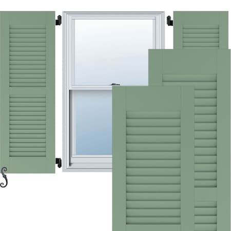 12W X 46H Americraft Two Equal Louver Exterior Real Wood Shutters, Track Green